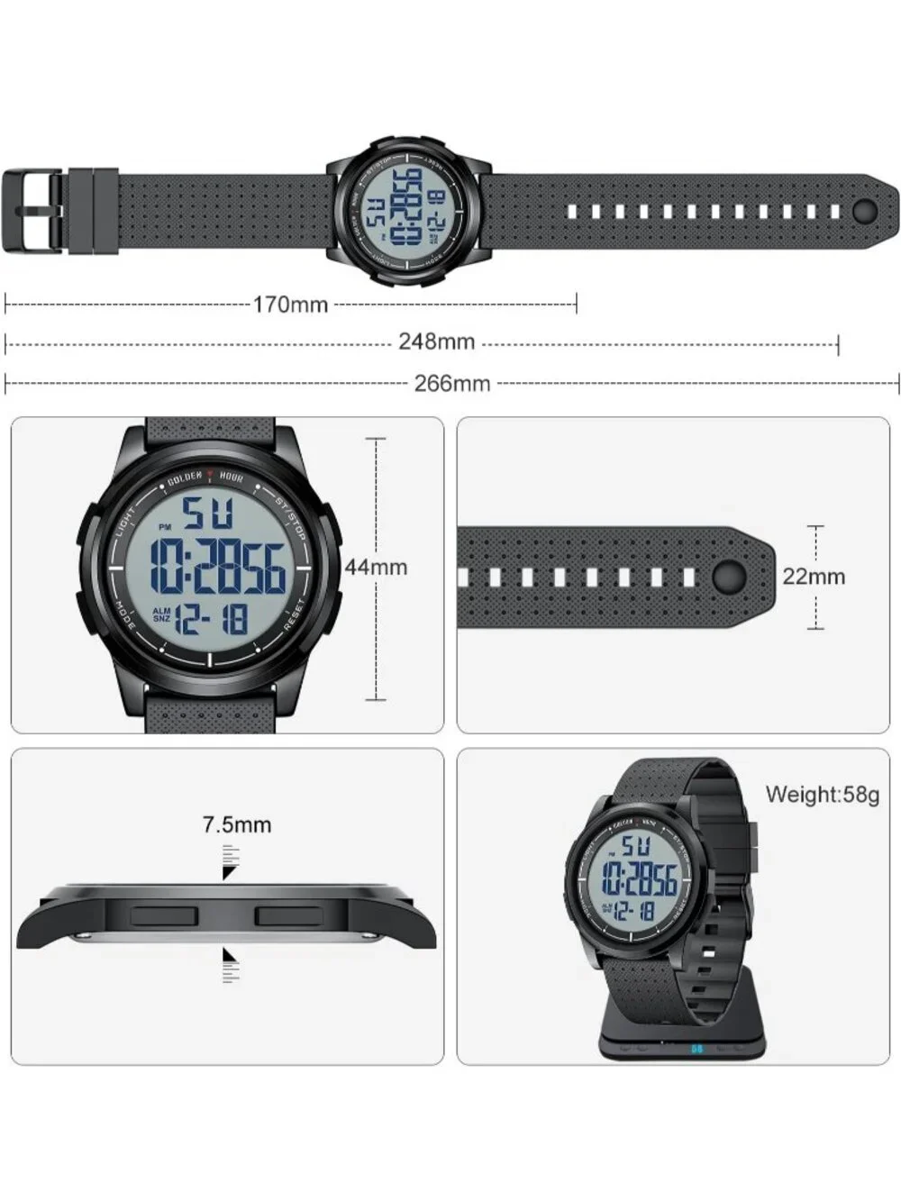 Men's Black Rubber Strap Ultra-Thin Minimalist Sport Waterproof Digital Watch